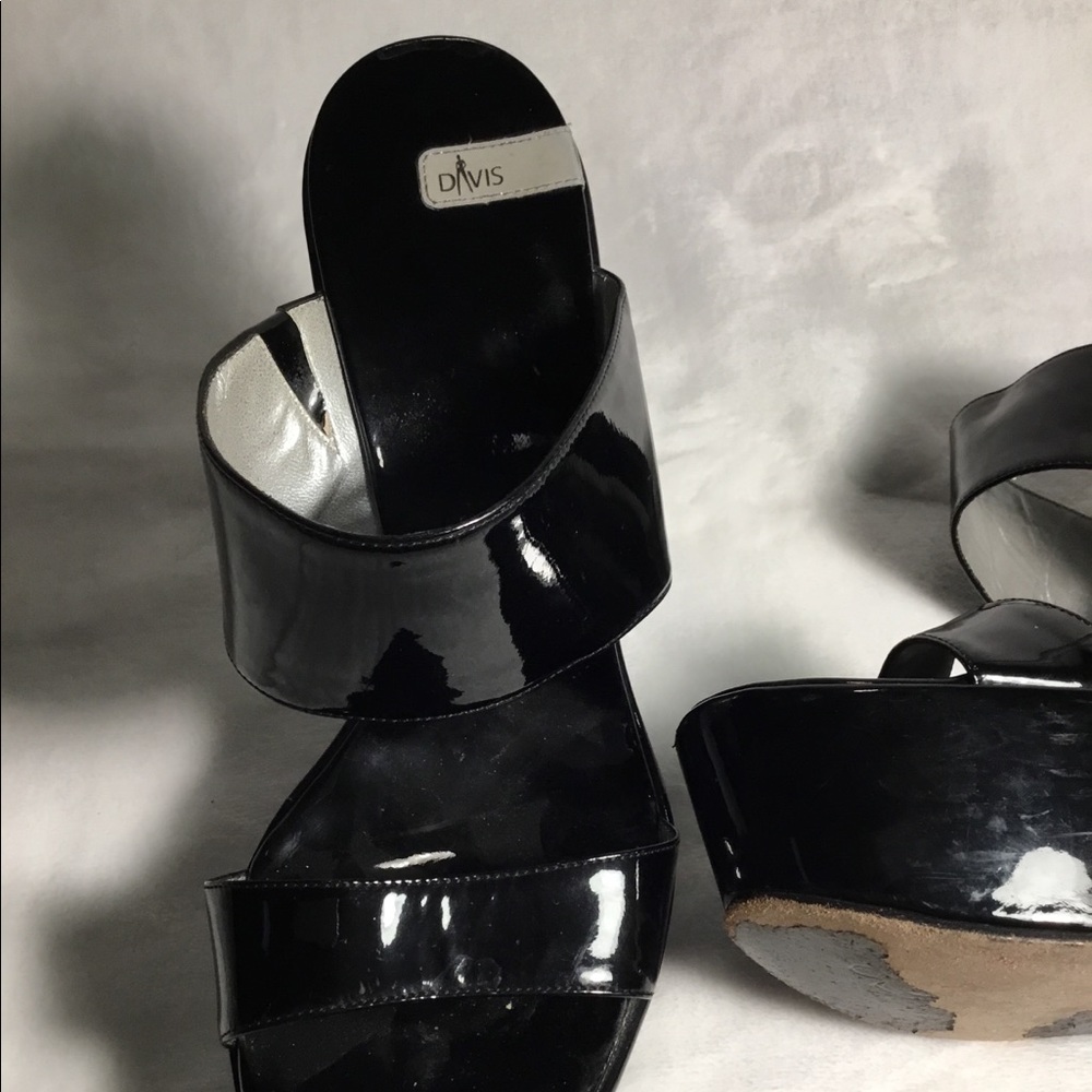 Black real leather wedges